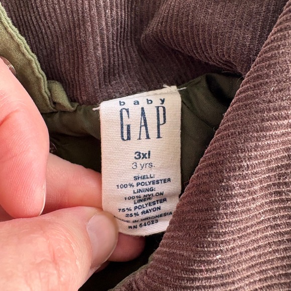 Baby Gap Toddler 3T Olive Brown Jacket Corduroy Collar Barn Chore Style Lightwt - Picture 3 of 7